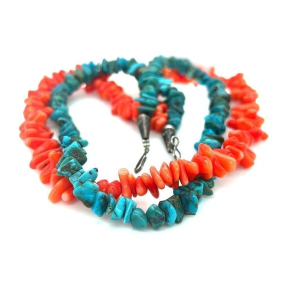 Coral & Turquoise Double Necklace - Picture 3 of 6